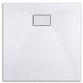 EMKE Duschwanne 90x90 cm Rutschfeste Duschtasse SMC Brausewanne Duschwannen 90 mm Ablauf Zuschneidbar Quadratische Duschtassen Weiß