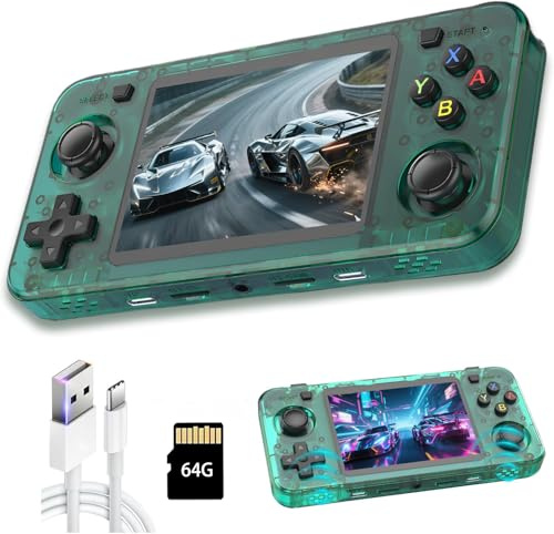 Neue R36H Retro-Handheld-Spielkonsole, tragbare Videospielkonsole mit 3,5-Zoll-IPS-Bildschirm, integrierter 64-GB-Karte und 15.000 Spielen, Open-Source-Linux-System (Grün,64g)