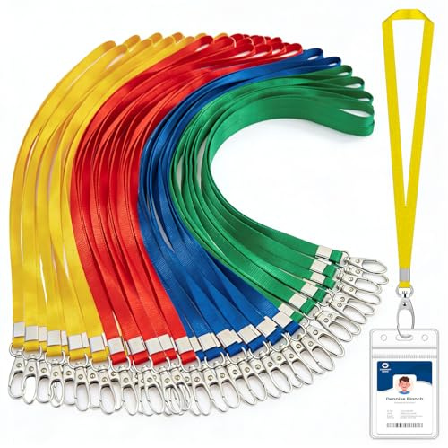 Schlüsselband zum Umhängen 1cm 40 Stück, Lanyard Lang 45cm, Schlüsselbänder Rot, Blau, Grün,gelb, für Büro, Ausweis, Handy