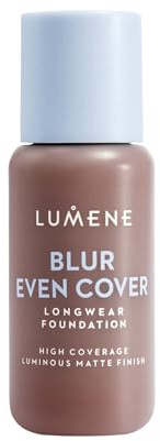 LUMENE Blur Even Cover Foundation | Hochdeckende, leichte Flüssigfoundation mit strahlendem, mattem Finish | 16 Stunden Halt | Niacinamid & nordische Heidelbeere | Parfümfrei | Farbton 9 | 30 ml