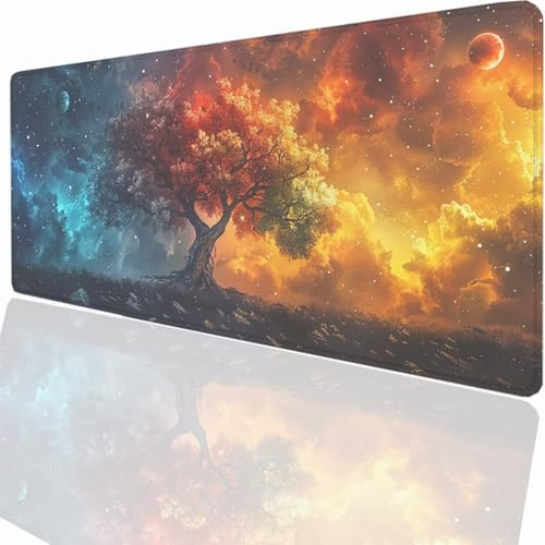Gaming Mauspad Baum Motiv, Mousepad XXL 900x400x3mm, Wetterfest Anti-Rutsch Schreibtisch Mouse Pad verbessert Präzision und Geschwindigkeit, Gaming Zubehör für Home Zimmer Deko PjY13168 N-U