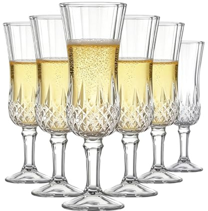 Gviix Set of 6 162ml Champagne Flutes, Tall Stem Prosecco Glasses, Lead-Free Clear Glass Champagne Glasses, Elegant Flute Glasses for Sparkling Wine, Cocktails, Weddings, Parties, Dishwasher Safe