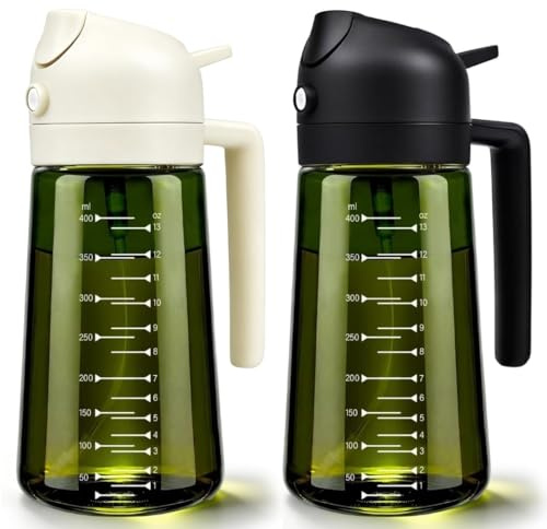 Rusudiy 2 Pièces Pulvérisateur et Distributeur 2-en-1 470ml – Spray Huile en Verre Anti-UV, Sans BPA, pour Cuisine, Salades, Barbecue et Friteuse d’Air