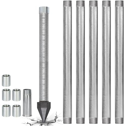 Kit Punta Filtrante 1-1/4 Pollici per Pozzo Artesiano Sostenibile, Filtro Anti-Sabbia Inox, Tubi Zincati e Raccordi per Accesso Indipendente alla Falda Acquifera(5M Kit)