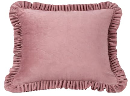 VKZ Cuscino Decorativo Quadrato 38×48 Rosa Con bordo ondulato,per Divano e Letto, Morbido con Imbottitura, Tinta Unita per Arredo Casa in Soggiorno e Camera