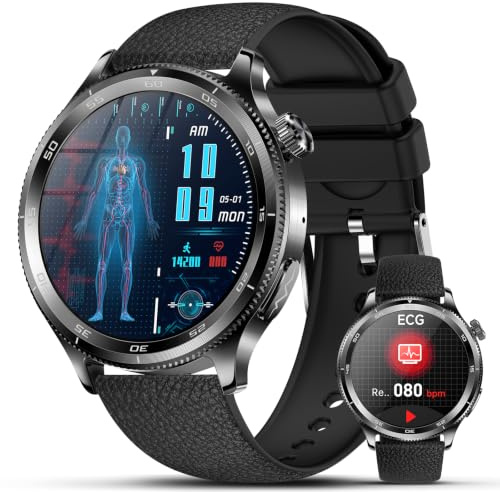 Lgnitek 2026 Nuovo AI-GPT Smartwatch Uomo Con ECG/HRV/BMI/Pulsante SOS,Nero | 24H Pressione Sanguigna/Temperatura/ SPO2/Cardiofrequenzimetro/Sonno, 1,43AMOLED Salutare Orologio Fitness Con Telefono