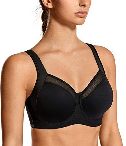 SYROKAN Damen Starker Halt Sport BH - Mesh mit Bügel Ringerrücken Ohne Einlagen Fitness Lauf Joggen BH Schwarz 95B