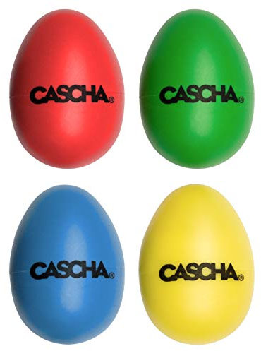 CASCHA HH 2003 Kit de 4 Maracas en forme d'œuf pour Percussion/Eveil musical Rouge/Bleu/Jaune/Vert