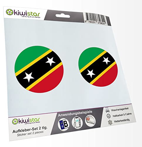 KIWISTAR - 2X Kennzeichenaufkleber - St. Kitts und Nevis - Kennzeichen Aufkleber Sticker Nummernschild Land Country Nation