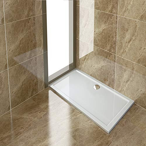 ELEGANT Rectangular 1400 x 800 x 40mm Stone Tray for Shower Enclosure Cubicle + Waste Trap