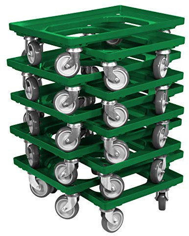 10 Stück Transportroller für Kisten 60 x 40 cm mit 4 Lenkrollen in grün