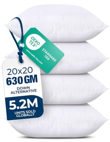 Utopia Bedding Throw Pillows (Set of 4, White) – 20 x 20 Inches Down Alternative Pillows for Bed, Sofa, and Couch - Fluffy Decorative Stuffer Pillow for Indoors & Outdoors