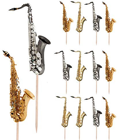 AK Giftshop Saxophon-Musikinstrument-Motto-Party-Essens- und Cupcake-Picks, Dekorationen, Aufsätze, Lebensmittelflaggen (14 Stück)