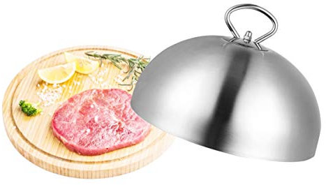 Cabilock 20CM Edelstahl Speiseglocke Servierglocke Käseglocke Burger Cloche Haube Tortenglocke Fliegenhaube Tellerglocke mit Griff für Pizza Steak Cheese Hamburger Grill Zubehör