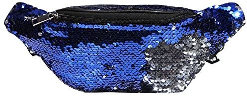 Excellanc – Gürteltasche Bauchtasche mit Pailletten blau für Herren und Damen Geschenkidee Karneval Fasching 80er 90er