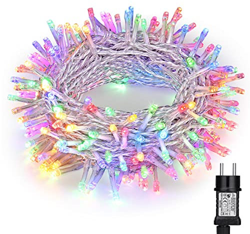 PhilzOps Natale Catena di Luci Esterno, 10M 100 LED Albero di Natale Catena Luminosa 8 Modalità Impermeabile Interno Decorative Stringa Luci LED per Natale Albero Casa Feste Matrimonio, Colorato