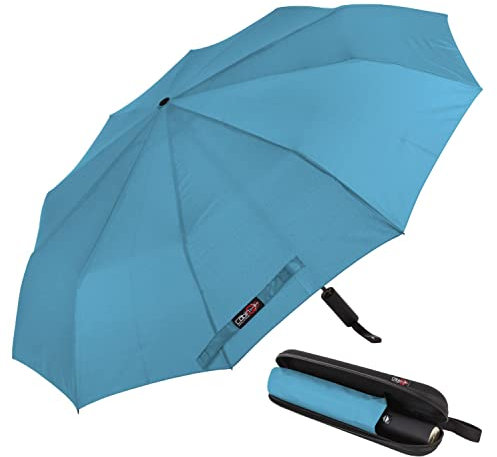 CABIN GO Ombrello Portatile Automatico Antivento, Pieghevole Compatto Resistente Leggero con Custodia Impermeabile e 10 Stecche rinforzate, Celeste