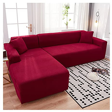 Daesar Überwürfe Sofabezug L Form 2er Set, Couchbezug Wasserdicht für Eckcouch Modern Rot Sofahusse Ecksofa 3 Sitzer 190-230