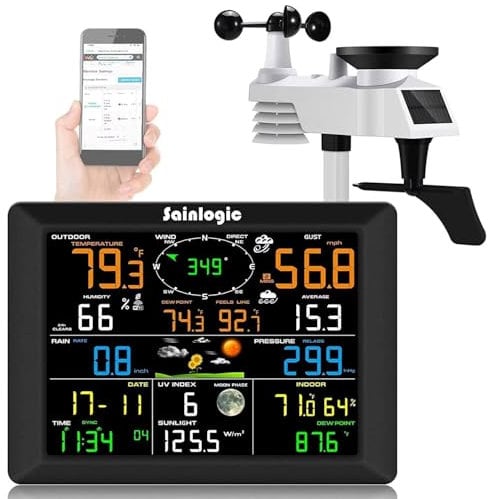 Sainlogic Stazione Meteo WiFi Professionale, Stazione Meteo Internet con Sensore Esterno, Pluviometro Previsioni Meteo, Eolemetro, Wunderground (Nero)