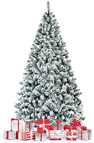 LIFEZEAL Albero di Natale artificiale, in PVC, con rami densi, albero di Natale con supporto in acciaio, per interni ed esterni (225 cm)
