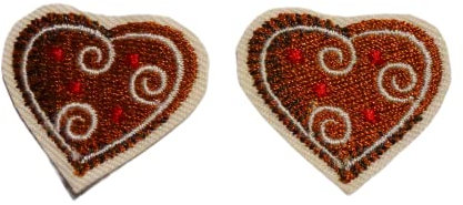 2 Stück Patch Aufnäher Bügelbild Applikation Weihnachten Lebkuchen Herz Keks Weihnachtsbäckerei