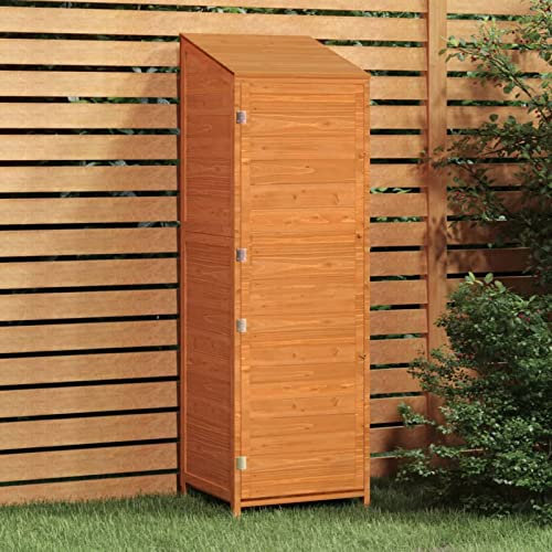 ZEYUAN Garden Shed Brown 55x52x174.5 cm Solid Wood Fir,Garden Shed, Metal Shed Tool Storage House with Floor Foundation and Lockable Double Doors