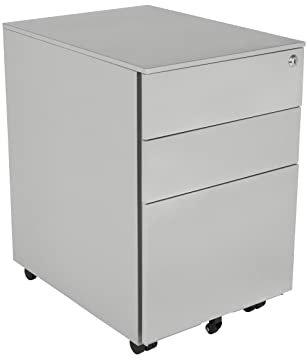 The Workplace Depot Metal Under Desk Pedestal – Grey 3 Drawer Filing Cabinet – Lockable, Anti-Tilt, Alloy Steel – Mobile Office Storage Unit – 605mm x 390mm x 520mm (Grey, Wide)