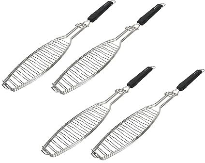 SANTOS 4xXL Fischbräter 61,5cm - Edelstahl Fisch-Grillkorb - Fischhalter mit Hitzeschutzgriff - für Fische bis zu 33cm - Spülmaschinenfest - Fischgrillzange - optimale Grillergebnisse