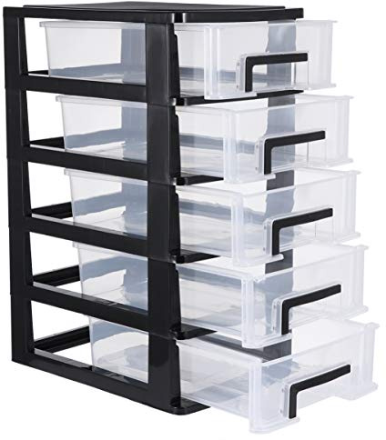 MAGICLULU Multifunktionaler Aufbewahrungsschrank Mit 5 Transparenten Schubladen Aus Kunststoff Organizer Für Büro Und Zuhause Tragbare Sortierbox Für Kleinteile Und Kosmetik 12.40X8.66X5.98In