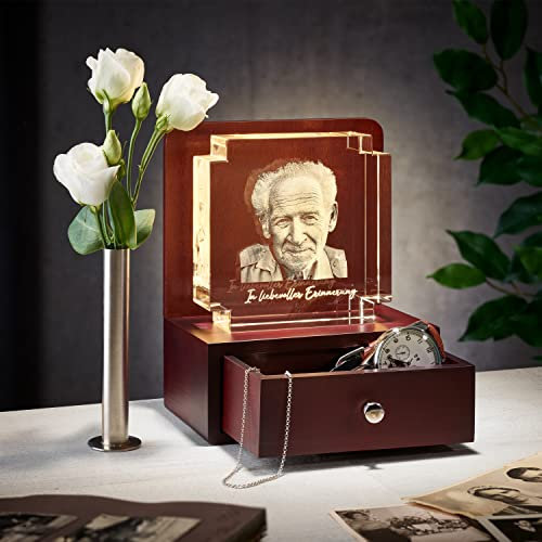 inCrystal Memory-Keeper Trauer-Geschenk | Erinnerung-Box | Glas-Foto in 3D | Gedenk-Kristall | Trauer-Box | Trost-Schublade| Glas-Bild | Foto-Gravur