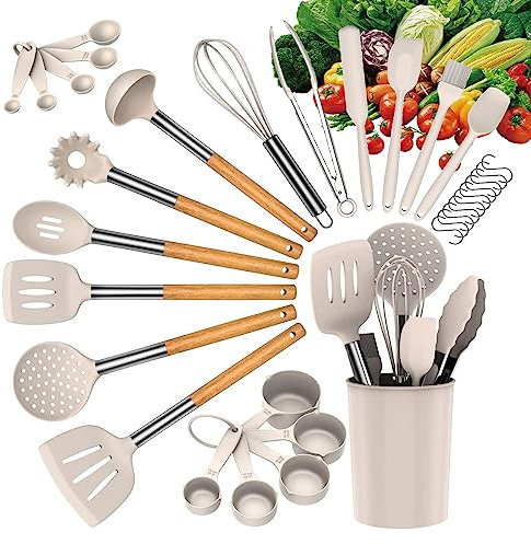 33 sets of silicone kitchen utensils set, 446 F heat resistant, spatula, spoon, tableware set