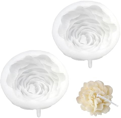 2 Piezas Moldes para Velas Peonía, Moldes de Peonía para Velas, Molde Silicona Velas Flor, Muy Suave, Resistente a la Corrosión, Reutilizable, Se Puede Utilizar para Hacer Velas, Jabón, Chocolate