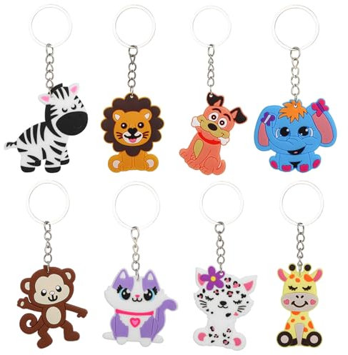 volumoon 8 Pcs Porte-Clés Animaux pour Enfants, Cartoon Porte-Clés de Poche, Faveurs de Fête des Enfants Filles