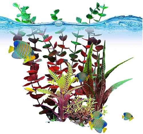 COOBAA Piante decorative per acquario | Piante realistiche per acquario con colori vivaci | Decorazione per acquario di pesci rossi e tartarughe, per la casa, il ristorante, lo stagno del parco,
