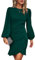 TcIFE Vestido Mujer de Cóctel Manga Larga Cuello Redondo Vestido de Ruched Volante Dobladillo Bodycon Mini Vestidos para Fiesta Invitada Bodas Noche, Verde, XL