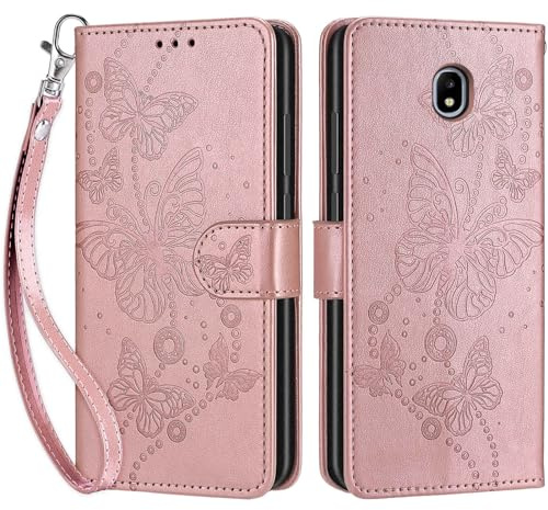 Handyhülle für Samsung Galaxy J5 2017 Hülle Leder Wallet Roségold | 3 Kartenfächer & 1 Geldfach, Magnetverschluss, Ständerfunktion, robuste premium PU leder klapphülle für Samsung J5 2017