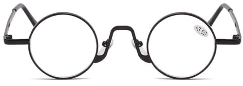 MAGIMODAC Damen Herren Lesebrille Rund Klein Mini Blaulichtfilter Lesebrillen Metall Anti Blaues Licht Lesehilfe Sehhilfe mit Sehnstärke Schwarz 1.0