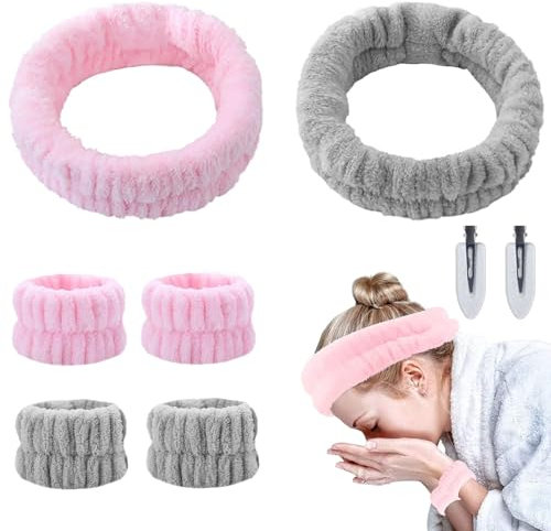 GWAWG Lot de 8 bandeaux de poignet souples avec pinces à cheveux transparentes pour femmes, filles, hommes, bain, douche, maquillage