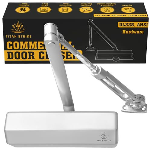 Titan Strike Heavy Duty Automatic Door Closer with Hold Open, Commercial Indoor/Outdoor Adjustable Door Closure, ANSI Grade 1, UL Certified, ADA Compliant, (44-330lb, 30-60in) – Silver