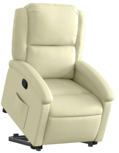 vidaXL Massagesessel, Verstellbar Sessel mit Aufstehhilfe, Fernsehsessel Relaxsessel mit Liegefunktion, Liegesessel Aufstehsessel Polstersessel, Creme Echtleder