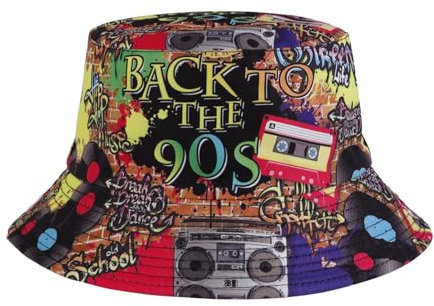Eigso 90er Bucket Hut Modischer Reversibel Lustiger Strand Fischerhut für Damen Herren Sommer Reisen Angelhut für Frauen Männer