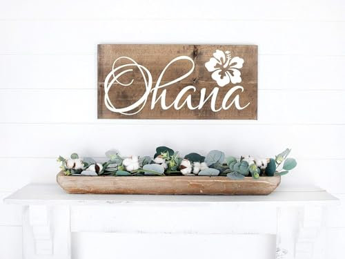 Holzschilder/Ohana-Schild, hawaiianische Dekoration, Hibiskusblume, Strandhaus-Dekoration, Verlobung, Eloping-Schilder, Küche, Café, Pub, Dekoration, Holzkunst, rustikale Holzdekoration, Geschenk,