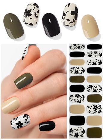 Wahrshei UV Gel Strips | 20 Stück Schwarze Blume Nagelfolie Selbstklebend | UV Nagelfolie | Nail Stickers, Gellack Wraps für Nagel