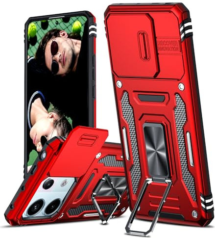 LeYi Coque pour Xiaomi Redmi Note 13 Pro 5G Antichoc avec Protection Caméra Coulissante,Étui de PC Dur et TPU Silicone Militaire Anti-Rayures Coque Note 13 Pro 5G Anneau-Rouge