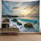 KnSam Tapisserie Wandbehang, Meer Felsen Strand 150x130cm Tapisserie Grün Weiß in Polyester, Landschaft Natur Wandteppich Wand Deokration für Schlafzimmer Wohnzimmer Kinderzimmer