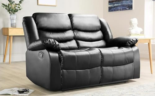 Ledersofa mit Liegefunktion - Relaxsofa - Schwarz - 2-Sitzer