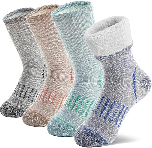 MOSEY KOSY 4 Paires Enfants Laine Mérinos Chaussettes Randonnée Garçons Filles ToutPetits Thermique Hiver Chaudes Bottes Épaisses Rembourrées Snowboard Chaussettes