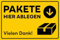 Aufkleber Ablageort Info Postbote „Pakete hier ablegen“ Hinweis Folie selbstklebend Gelb | 5-30cm Made in Germany, Größen Name: 10x15cm