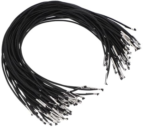 PATIKIL Cordón Elástico, 50 Pcs Cuerda Redonda Elástica de 2 mm con Cierres de Púas Metálicos para Sombreros, Máscaras, Menús y Libros de Manualidades, Negro (32.5 cm)