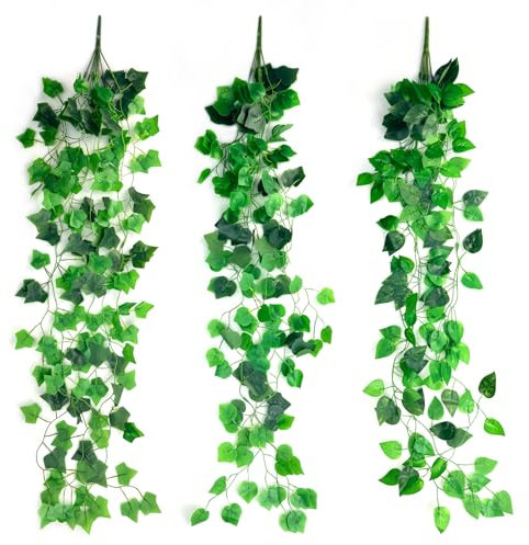 Xpieoyrm 3 Pezzi Piante Finte da Interno 105 cm, Piante artificiali sempreverdi, Pianta artificiale sospesa, Decorazione pianta finta cadente con foglie d'edera, Adatto per giardini, decorazioni mural